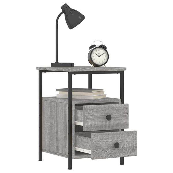 vidaXL Bedside Cabinet Grey Sonoma Engineered wood, Iron Compact