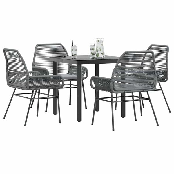 vidaXL Garden Dining Set Grey Poly Rattan 4-seater Removable Covers