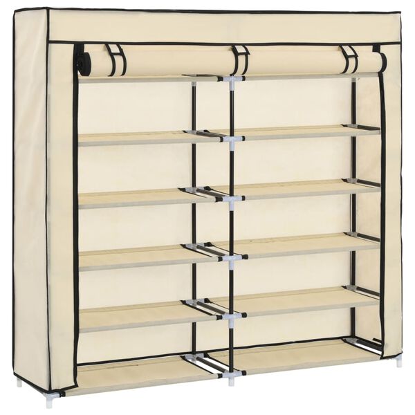 vidaXL Shoe Cabinet Cream Non-woven fabric, Iron Large Shoe Cabinet