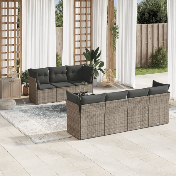 vidaXL Garden Sofa Set Grey PE rattan 8 Piece Set Modular