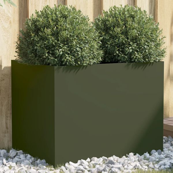 vidaXL Planter Olive Green Cold-rolled Steel Medium Durable Planter