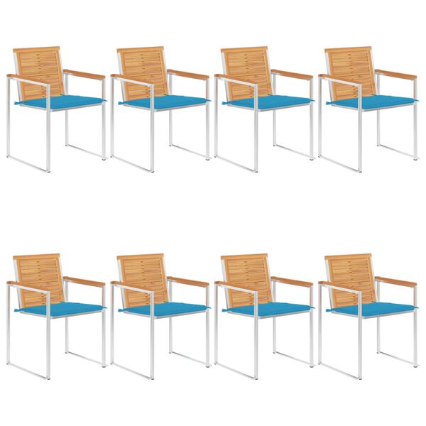 vidaXL Patio Chairs 8 pcs with Cuhsions Solid Teak Wood (4x46515+2x314046)