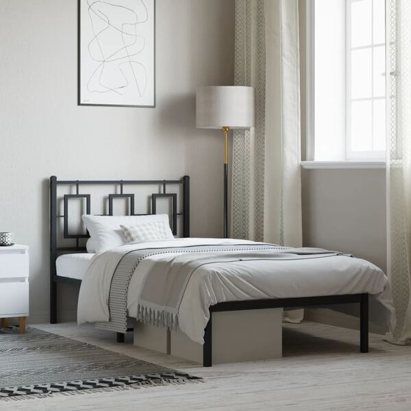 vidaXL Bed Frame Black Powder-Coated Steel Single Bed Frame