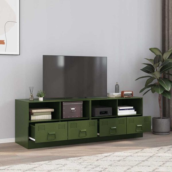 vidaXL TV Cabinet Set of 2 Olive Green Cold-rolled Steel Medium