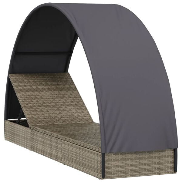 vidaXL Sunbed with Round Roof Grey 83.1x22.4x55.1" Poly Rattan