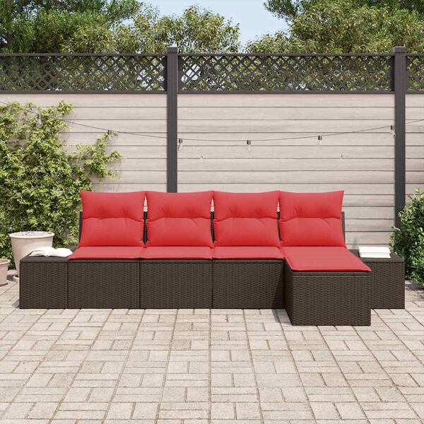vidaXL Garden Sofa Set with Cushion 5 pcs Brown Poly Rattan