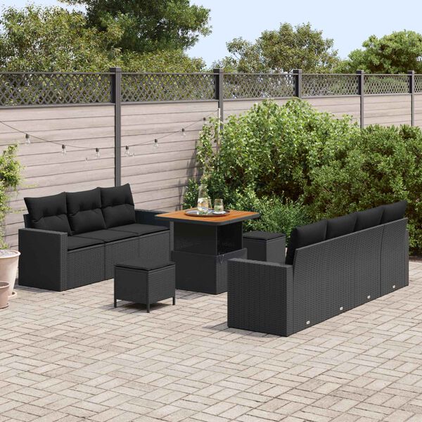 vidaXL Garden Sofa Set with Cushion with Storage Manual 10 pcs Black