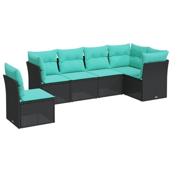 vidaXL 6 Piece Patio Sofa Set with Cushions Black Poly Rattan
