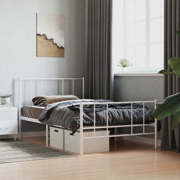 vidaXL Bed Frame White Steel Twin Bed Frame Rectangular Traditional