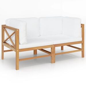 vidaXL Outdoor Bench Cream Solid Teak Wood, 100% Polyester