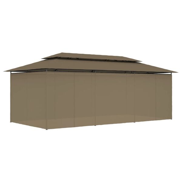 vidaXL Gazebo with Curtains 236.2"x117.3"x106.3" Taupe 0.6 oz/ft²