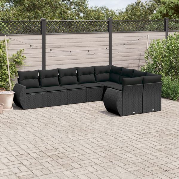 vidaXL Garden Sofa Set Black PE Rattan, Powder-Coated Steel Large
