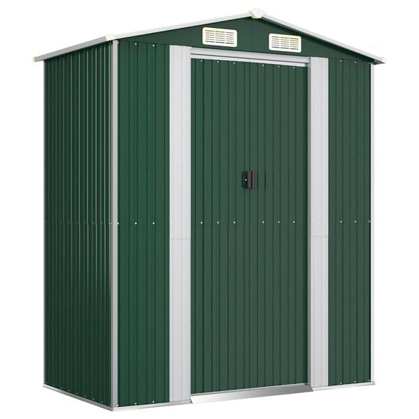 vidaXL Garden Shed Green Galvanized Steel Large Garden Shed
