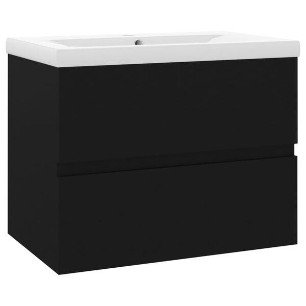vidaXL Sink Cabinet With Basin Black, White Engineered wood, Ceramic