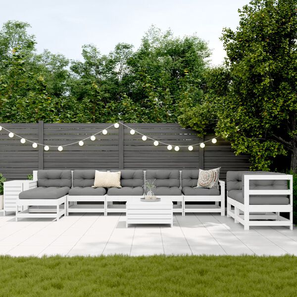 vidaXL Garden Sofa Set White Solid pine wood Large Modular