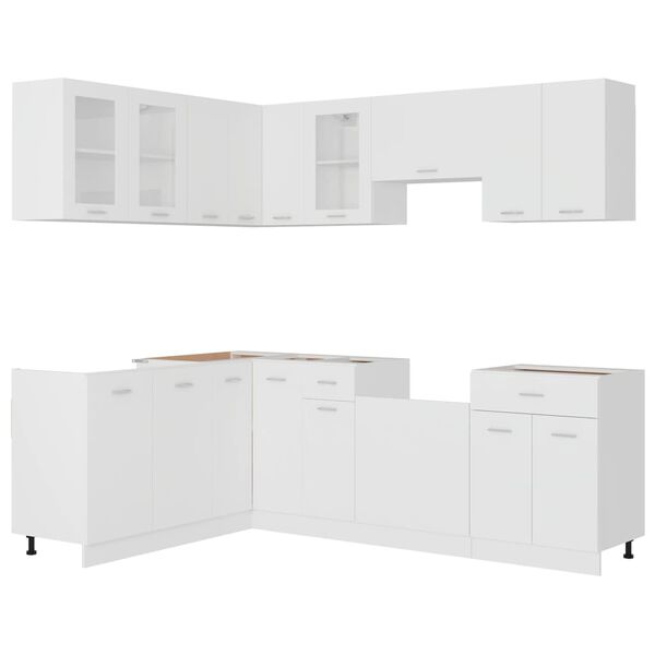 vidaXL Kitchen Cabinet Set White Engineered wood, glass Medium
