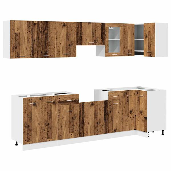 vidaXL Kitchen Cabinet Set Old wood Engineered wood and glass Large