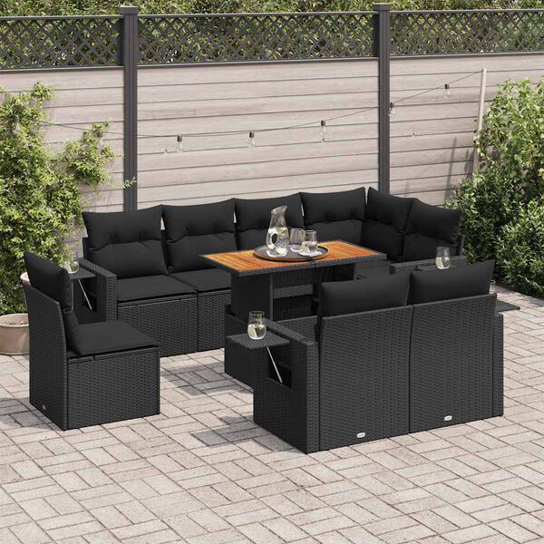 vidaXL Garden Sofa Set Black PE Rattan 9 Piece Set Adjustable Feet