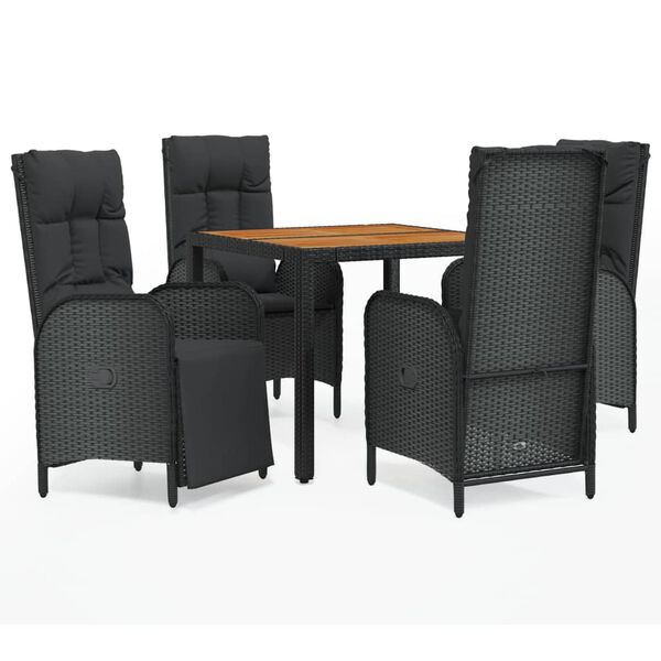 vidaXL Garden Dining Set Black PE rattan Standard Adjustable Armrests