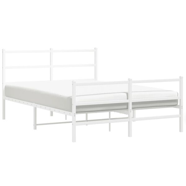 vidaXL Bed Frame White Powder-Coated Steel Full Bed Frame Rectangular
