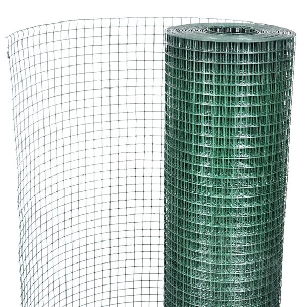 vidaXL Chicken Wire Fence Galvanized with PVC Coating 32.8'x3.3' Green