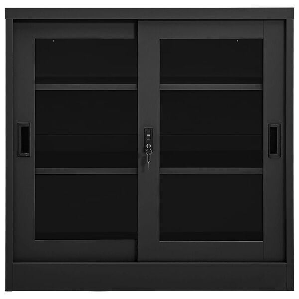 vidaXL Sliding Door Cabinet Anthracite Steel, tempered glass