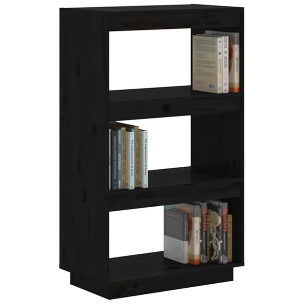 vidaXL Book Cabinet Black Solid Pine Wood Medium Book Cabinet