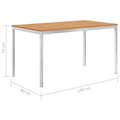 vidaXL Patio Dining Table 55.1"x31.5"x29.5" Solid Teak Wood and Stainless Steel