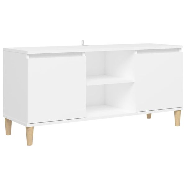 vidaXL TV Cabinet White Engineered Wood, Solid Eucalyptus Wood Medium