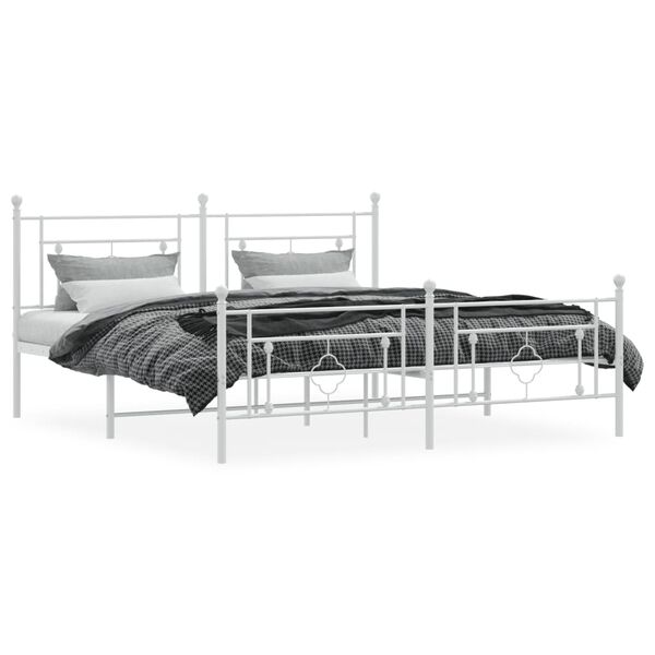 vidaXL Bed Frame White Powder-coated steel King Size Bed Frame