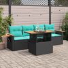 vidaXL 5 Piece Patio Sofa Set with Cushions Black Poly Rattan