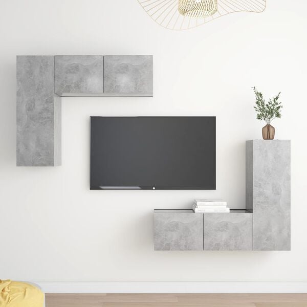 vidaXL TV Cabinet Set Set of 4 Concrete Grey Engineered Wood Medium