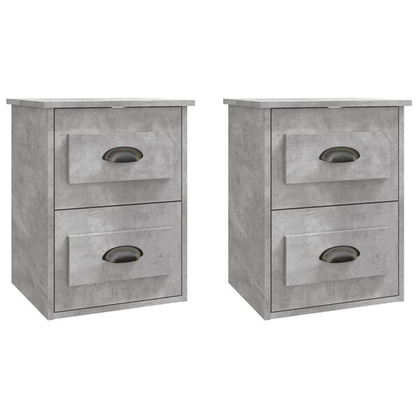 vidaXL Wall-mounted Bedside Cabinet Set of 2 Concrete Grey Engineered wood