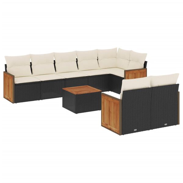 vidaXL Garden Sofa Set Black PE rattan Large Adjustable Feet