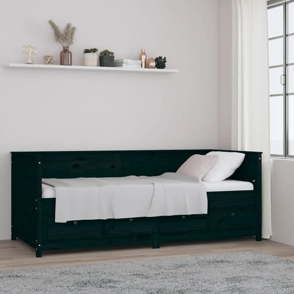 vidaXL Day Bed Black Solid pine wood Medium Convertible Day Bed