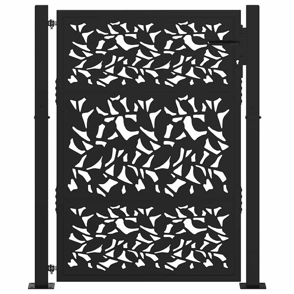 vidaXL Garden Gate Black 39.4x49.2" Steel Leaf Design
