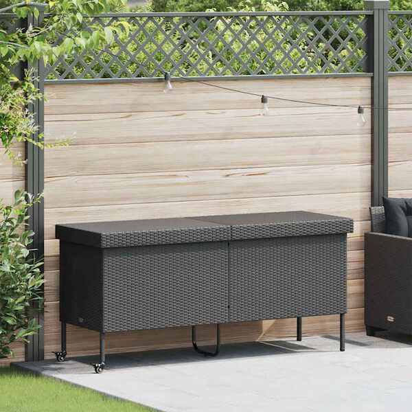vidaXL Garden Storage Box Black PE Rattan, Powder-Coated Steel Large
