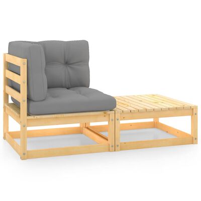 vidaXL 2 Piece Patio Lounge Set with Cushions Solid Wood Pine
