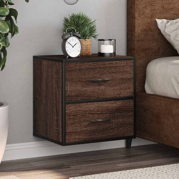 vidaXL Wall-mounted Bedside Cabinet Brown Oak Engineered wood, Metal
