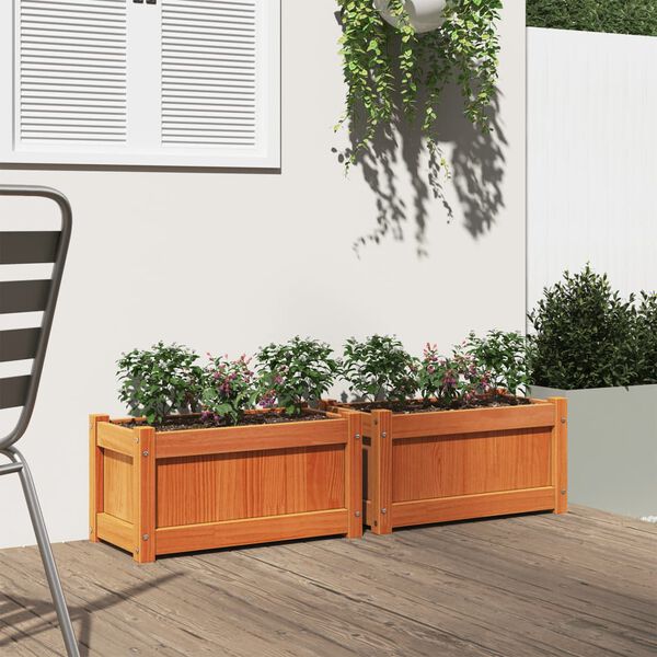 vidaXL Garden Planter Set of 2 Wax brown Solid pine wood