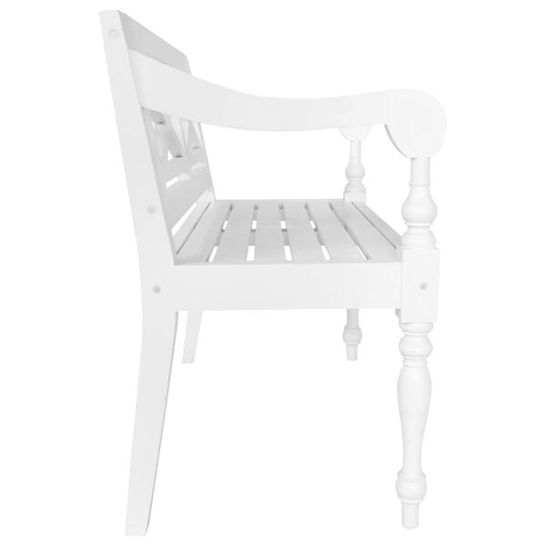 vidaXL Bench White Solid Mahogany Wood Medium Decorative Inlays