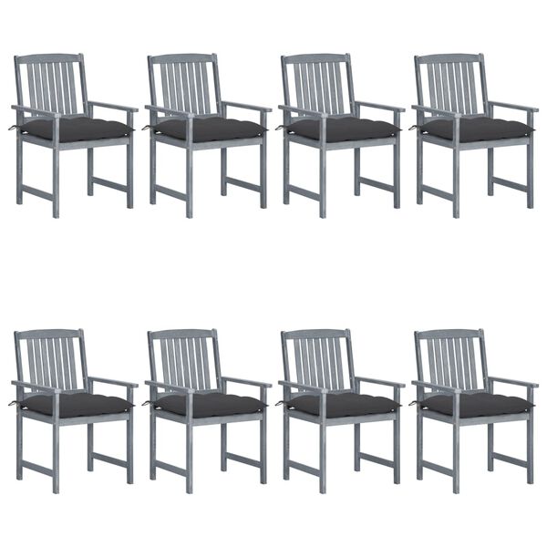 vidaXL Garden Chair Set of 8 Grey Solid acacia wood and polyester 8 pcs