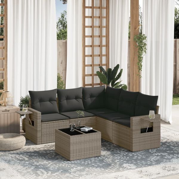 vidaXL Garden Sofa Set Grey PE rattan, powder-coated steel, tempered glass