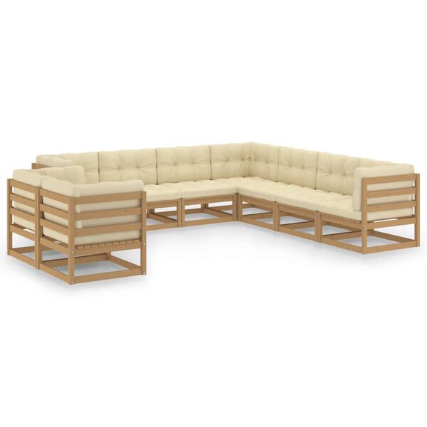 vidaXL Garden Lounge Set Honey brown Solid pine wood, 100% polyester fabric