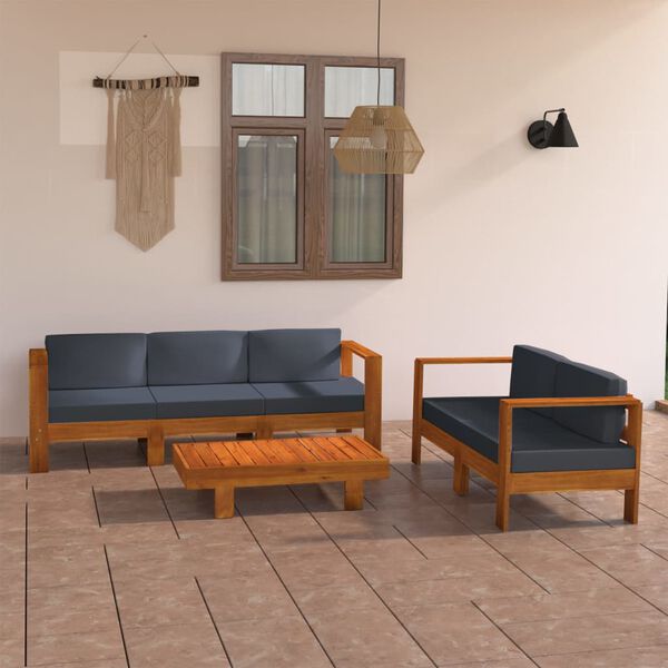 vidaXL Wooden Lounge Set Dark grey Solid acacia wood Large Durable