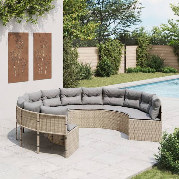 vidaXL Patio Sofa with Cushions Round Beige Poly Rattan
