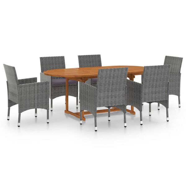 vidaXL Dining Set Grey Solid Acacia wood, PE Rattan Standard Durable