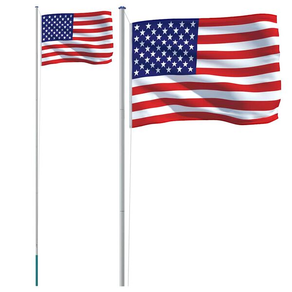 vidaXL US Flag and Pole 19.9 ' Aluminium