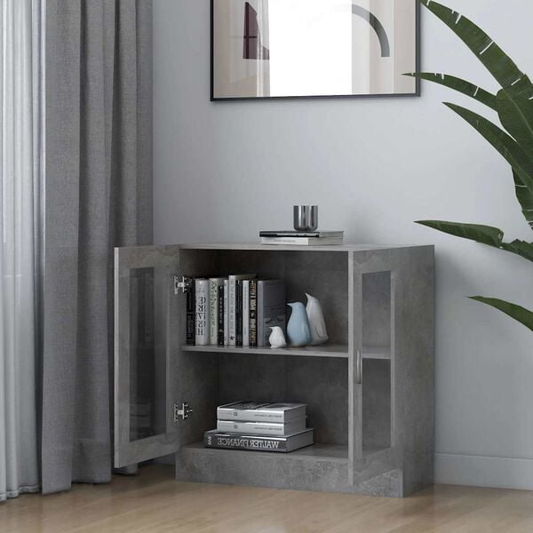vidaXL Vitrine Cabinet Concrete Grey 32.5x12.0x31.5" Engineered Wood