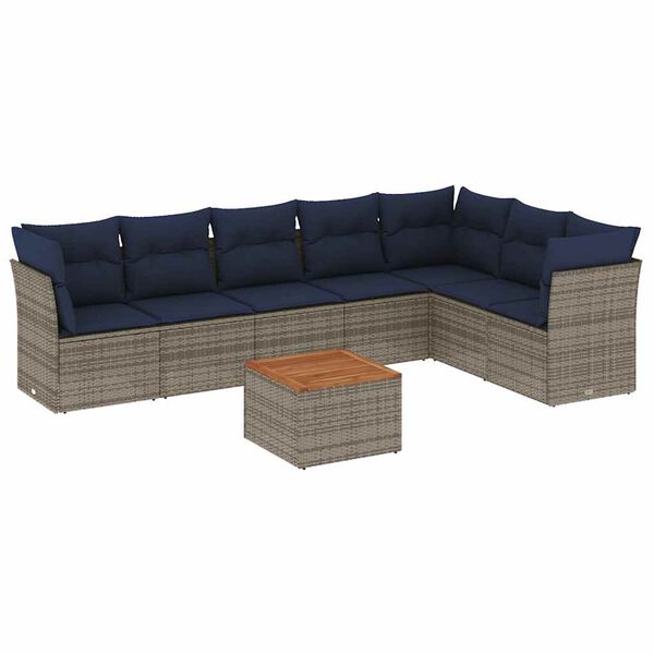 vidaXL 8 Piece Patio Sofa Set with Cushions Gray Poly Rattan